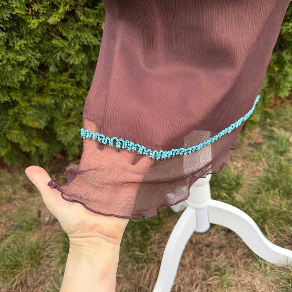 Zoe D. Beaded Dress XS – Sheer Brown Turquoise Hand Beaded Y2K Cocktail Dress - Picture 4 of 6
